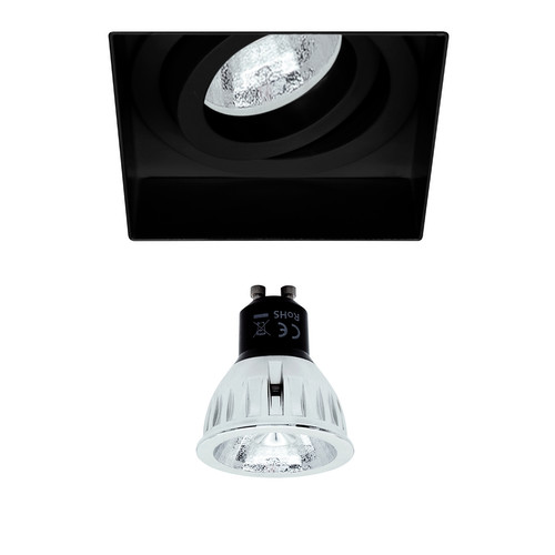 Trimless Square Adjustable Downlight GU10 Retro LED Warm White (3000K) Black 5W (=50W) 60°