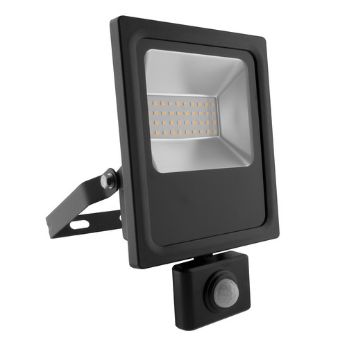 LED Black Outdoor Garden PIR Floodlight 240V 20W 3000K Warm White