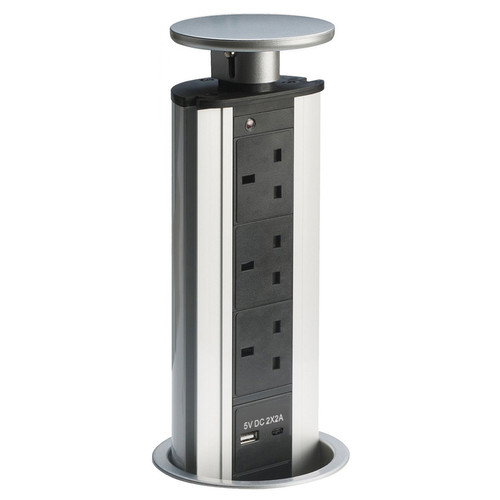 Pop-up Socket Power Port & USB-A+C Charger 13A Stainless Steel