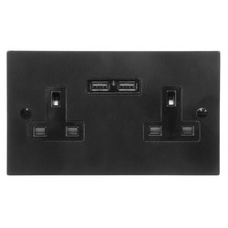 Wall Socket Outlet with USB-A+A Chargers 13 amp unswitched socket + USB outlet Satin Black Aluminium