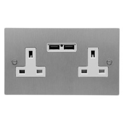 Wall Socket with USB-A+A Charger 13 amp unswitched socket Satin Aluminium