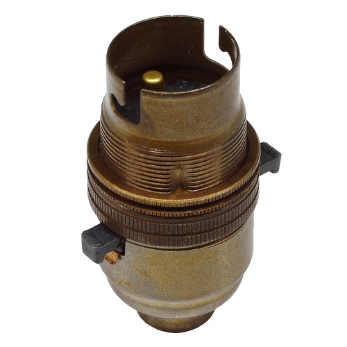 Switched Lamp Holder 13mm Antique Brass BC / B22