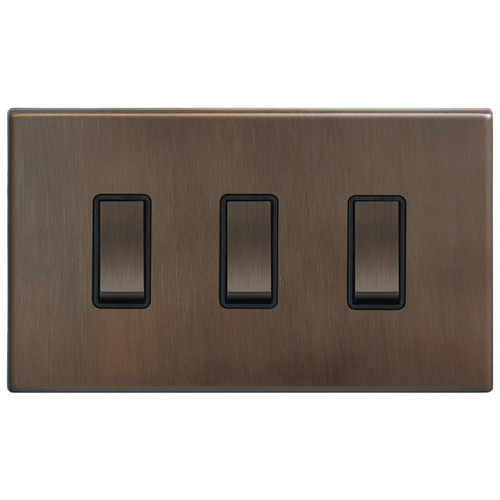 Morpheus Screwless Rocker Switch 3 gang rocker switch 20 amp Chocolate Bronze