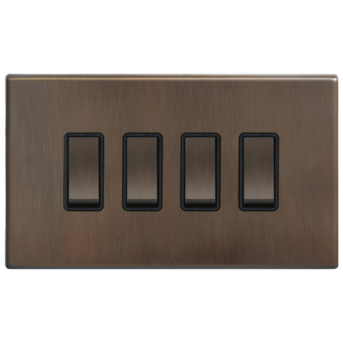 Morpheus Screwless Rocker Switch 4 gang rocker switch 20 amp Chocolate Bronze