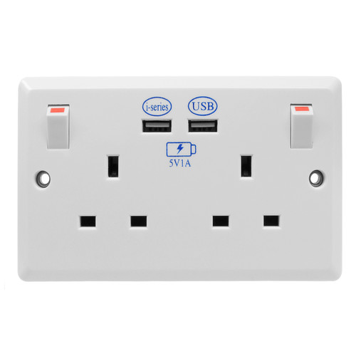 Wall Socket USB Charger 13 amp switched socket + USB outlet White