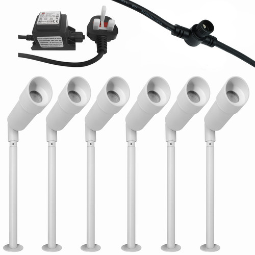 LED Hood Outdoor Garden Spike Kit White 12V 6 x 1W 4000K Cool White