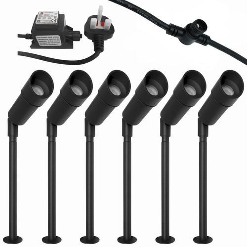 LED Hood Outdoor Garden Spike Kit Black 12V 6 x 1W 4000K Cool White