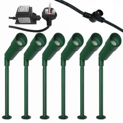 LED Hood Outdoor Garden Spike Kit Green 12V 6 x 1W 3000K Warm White