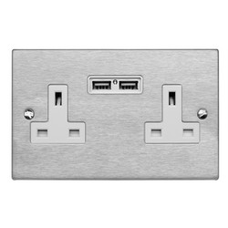 Wall Socket USB-A+A Charger 2 gang 13 amp Satin Stainless
