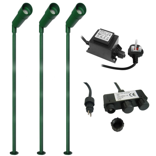 LED Hood Long Outdoor Garden Spike Kit Green 12V 3 x 1W 3000K Warm White