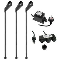 LED Hood Long Outdoor Garden Spike Kit Black 12V 3 x 1W 4000K Cool White