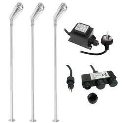 LED Hood Long Outdoor Garden Spike Kit Aluminium 12V 3 x 1W 4000K Cool White