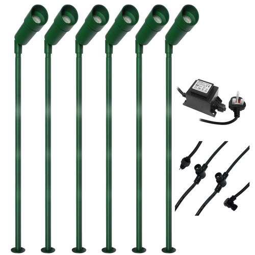 LED Hood Long Outdoor Garden Spike Kit Green 12V 6 x 1W 3000K Warm White