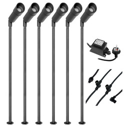LED Hood Long Outdoor Garden Spike Kit Black 12V 6 x 1W 3000K Warm White