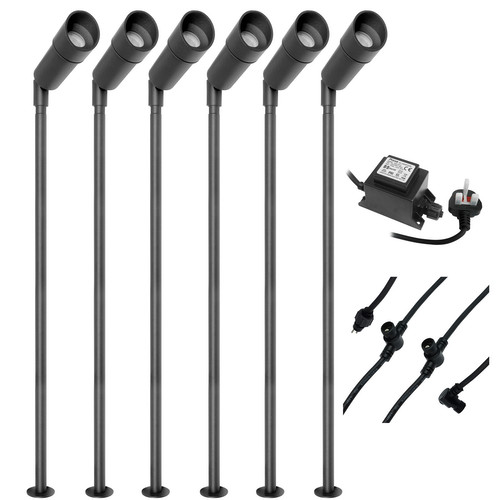 LED Hood Long Outdoor Garden Spike Kit Black 12V 6 x 1W 4000K Cool White