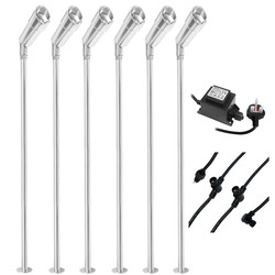 LED Hood Long Outdoor Garden Spike Aluminium 12V 6 x 1W 4000K Cool White