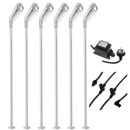 LED Hood Long Outdoor Garden Spike Aluminium 12V 6 x 1W 4000K Cool White