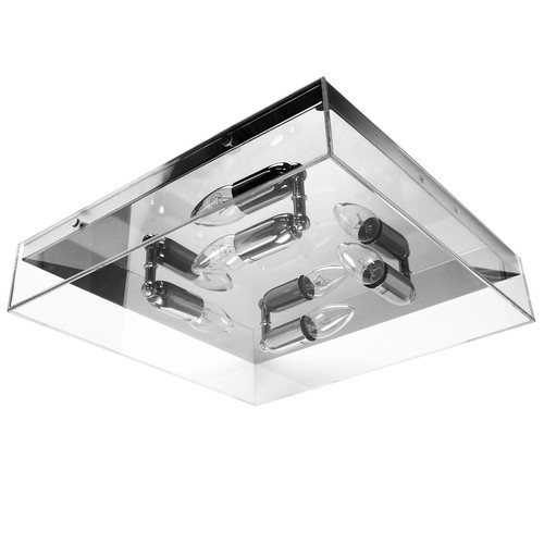 Square Quad Clear Glass Flush Ceiling Light E14 240V Clear Glass 4 x 40W