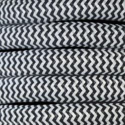 Braided Cloth Round Flex 3 Core Cable 0.75mm² Black / White