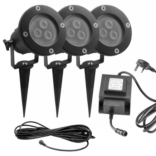 3 x LED Warm White Spike Garden Light 3 x 3W Black