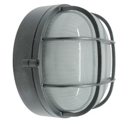 Round Grill Bulkhead Outdoor Garden Wall Light Dark Grey 60W