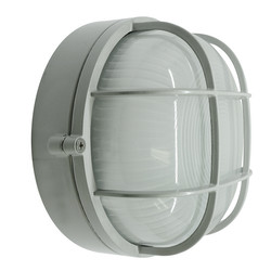 Round Grill Bulkhead Outdoor Garden Wall Light Silver 75W