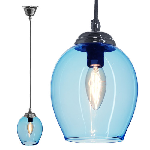Polla Glass Pendant 40W Baby Blue / Chrome