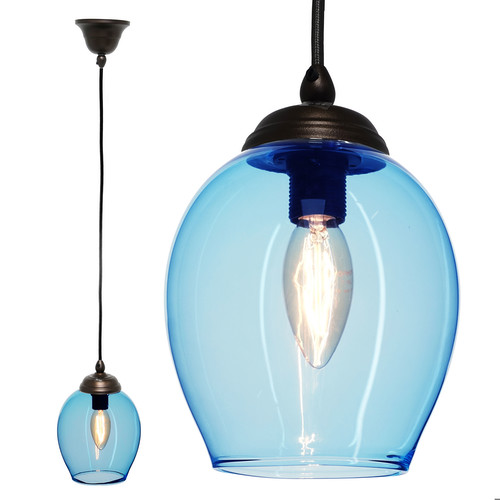 Polla Glass Pendant 40W Baby Blue / Antique Bronze