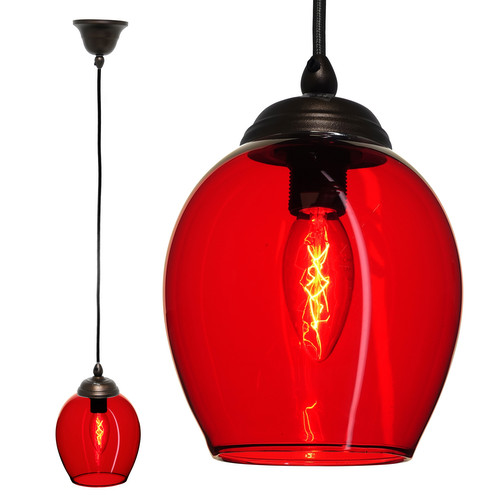 Polla Glass Pendant 40W Rouge Red / Antique Bronze