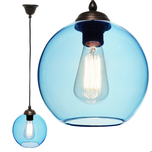 Modica Glass Pendant 60W Baby Blue / Antique Bronze