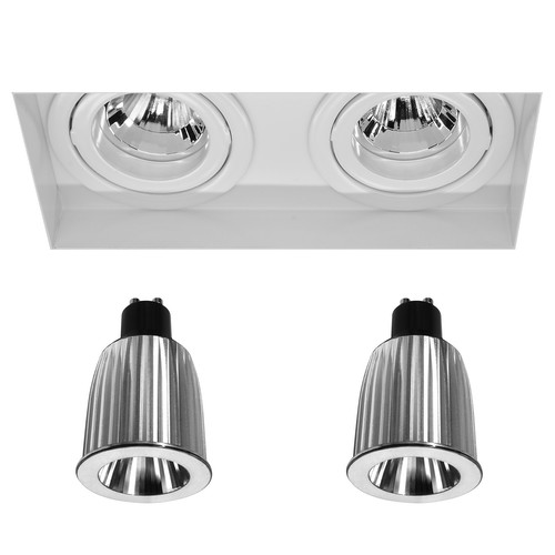 White Trimless Double Square Adjustable Downlight Reality GU10 LED Warm White (3000K) 2 x 7W (=2 x 75W) 45°