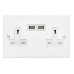 Wall Socket Outlet with USB-A+A Chargers 2 gang 13 amp Matt White