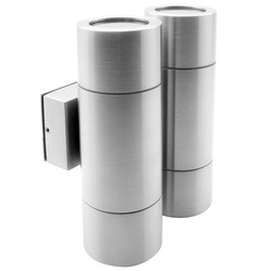 Smooth Double Pillar Up & Down Outdoor Garden Wall Light 240V Marine 316 Stainless Steel 4 x 35W