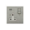 Horizon Square Switched Socket Outlet with USB-A Charger 1 gang 13 amp Satin Stainless Steel
