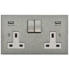 Horizon Square Switched Socket Outlet with USB Chargers 2 gang 13 amp Satin Stainless Steel