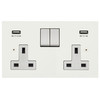 Horizon Square Switched Socket Outlet with USB Chargers 2 gang 13 amp Primed White