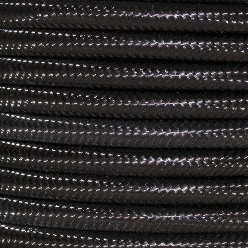 Braided Black Metal Core Round Flex Cable 0.75mm² Black Metallic