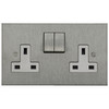 Horizon Square Switched Socket Outlet 2 gang 13 amp Satin Stainless Steel