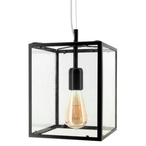 Opaco Small Clear Glass Pendant 240V Black 1 x 60W
