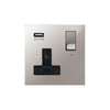 Horizon Square Switched Socket Outlet with USB Charger 1 gang 13 amp Polished Stainless Steel