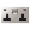 Horizon Square Switched Socket Outlet with USB-A+A Chargers 2 gang 13 amp Polished Stainless Steel