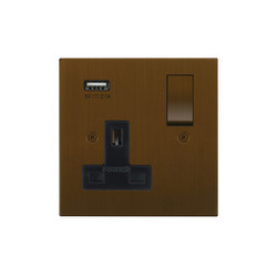Horizon Square Switched Socket Outlet with USB-A Charger 1 gang 13 amp Antique Bronze