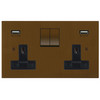 Horizon Square Switched Socket Outlet with USB-A+A Chargers 2 gang 13 amp Antique Bronze