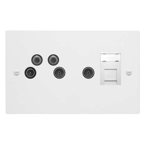 Horizon Square TV Socket 2 gang TV, FM, radio, satellite x2 and telephone Primed White