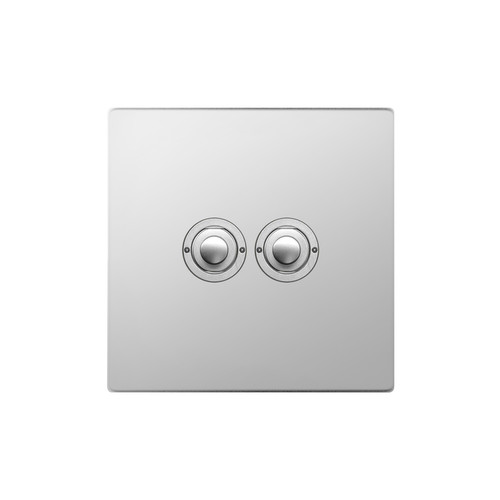 Horizon Square Push Button Switch 2 gang Polished Stainless Steel