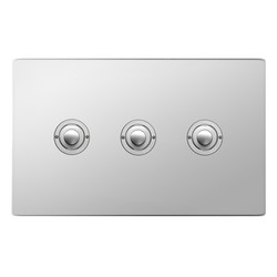 Horizon Square Push Button Switch 3 gang Polished Chrome