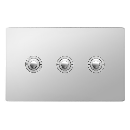 Horizon Square Push Button Switch 3 gang Polished Chrome