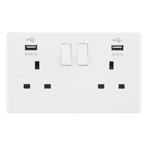 Wall Socket USB Charger 13 amp switched socket + USB outlet White