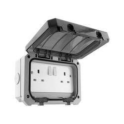 Weatherproof 13A Twin Outdoor Switched Socket 2 Gang Grey