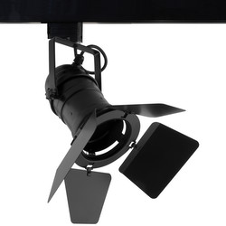 PAR30 Theatre Single Circuit Track Lights + Barn Door 240V 100W Black